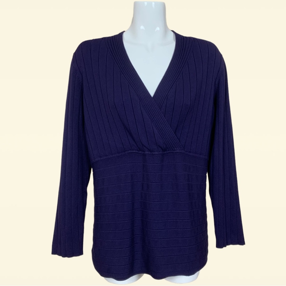 Style & Co Dark Purple Ribbed Knit Surplice Neck Long Sleeve Pullover Top 1X